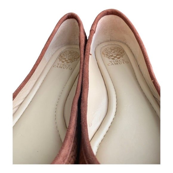 VINCE CAMUTO LEATHER FLAT 7 ½ brown/rust textured Snake-Embossed Pointed Toe  - Picture 7 of 13